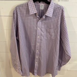 Brooks Brothers 346 Purple Plaid LS Button Down, Size 18-6/7 Slim Fit